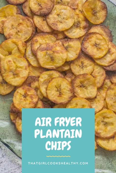 Learn how to make some delicious yellow plantain chips using the air fryer. They are naturally sweet, super easy, crispy and incredibly addictive. Such a healthier alternative to deep fat frying. Air Fryer Plantains, Plantain Chips Recipe, Fried Plantain Recipe, How To Cook Plantains, Plantain Recipes, Air Fryer Oven Recipes, Plantain Chips, Air Fry Recipes, Plantains Fried