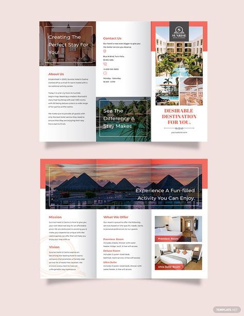 Homestay Brochure, Fundraising Brochure, Hotel Brochure Design, Hotel Marketing Design, Hotel Advertising, Brochure Design Layouts, Brochure Examples, Brochure Design Creative, Magazine Ideas