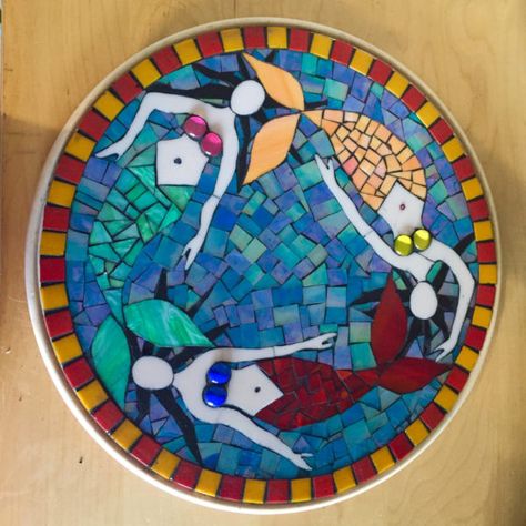 Mosaic Mermaid, Mermaid Mosaic, Mermaid Mirror, Mosaic Tray, Outdoor Table Tops, Lazy Susans, Round Mosaic, Mosaic Tile Art, Gorgeous Tile