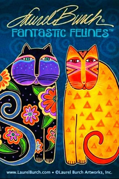 Laurel Burch Art, Laurel Burch Cats, Whimsical Art Paintings, Cat Paintings, Cat Quilt, Colorful Quilts, Art Lessons Elementary, Laurel Burch, Cat Crafts