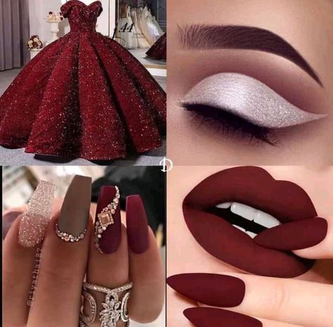 Maroon Makeup Looks, Maroon Dress Makeup, Maroon Makeup, Matching Ideas, Cute Halloween Makeup, Maroon Dress, Masquerade Ball, Dress Makeup, Dress Design