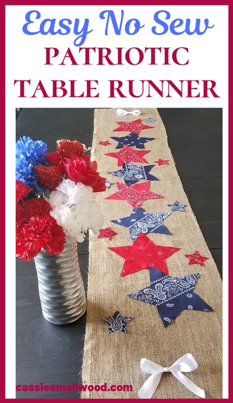 Room Tutorial, Craft For Adults, Patriotic Table Runner, Burlap Runner, July Decoration, Americana Crafts, 4th July Crafts, Crafts For Teens To Make, Fourth Of July Decor