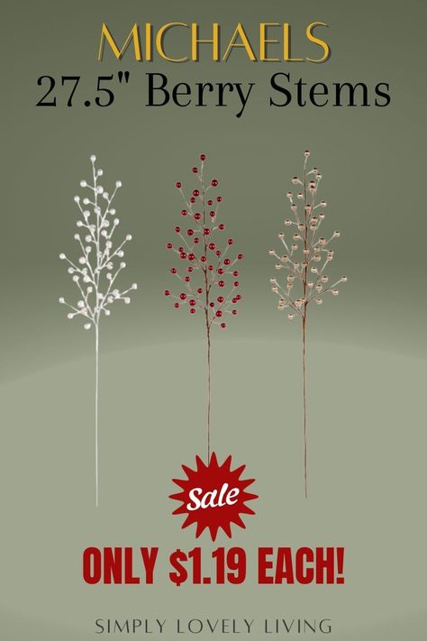 Michaels Christmas Picks | Long Christmas Stems | 40% OFF Christmas Sale | Christmas Decor | Christmas Tree Picks and Stems | Gold Berry Picks | Red Berry Picks | White Berry Picks Dollar Tree Storage, Pendant Banner, Christmas Tree Picks, Christmas Stem, Budget Party, Decor Christmas Tree, Christmas Picks, Vase With Lights, Beauty Finds