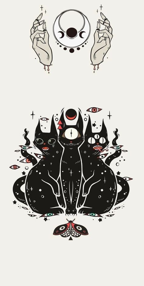 Black Cat Drawing, Creepy Animals, Magic Runes, Creepy Cat, Arte Grunge, Witchy Wallpaper, Black Cat Art, Minimalist Tattoos, Occult Art