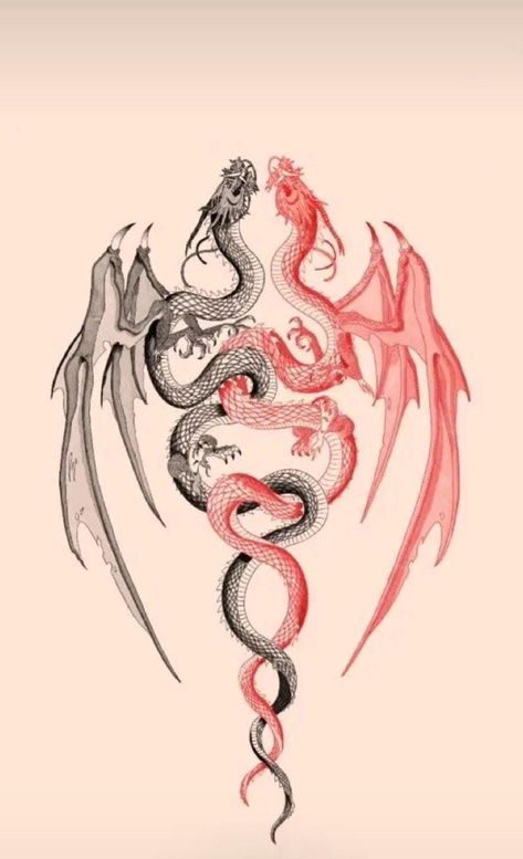 2 Headed Dragon Tattoo, Neotribal Dragon, Couples Tattoo, Basic Tattoos, Eastern Dragon, Couples Tattoo Designs, Red Ink Tattoos, Red Ink, Couple Tattoos