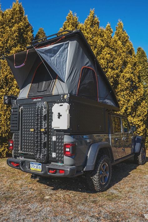 ALU-CAB CANOPY CAMPER FOR 2020+ JEEP GLADIATOR — Mule Expedition Outfitters Camping Gear Diy, Teardrop Camping, Overland Gear, Wheel Carrier, Overland Trailer, Overland Truck, Truck Caps, Truck Camping, Overland Vehicles