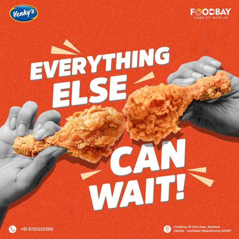 Indulge in the crispy, golden goodness of Venky's Fried Chicken, now available at FoodBay. Each piece is perfectly seasoned and fried to perfection, delivering juicy, tender meat with every bite. Perfect for any meal or snack, come and enjoy the irresistible taste of Venky's Fried Chicken today! call us: +919720223366 Reach Us: Food Bay 19, Haridwar Rd, Civil Lines, Roorkee, Uttarakhand 247667 #foodie #foodlove #chickenfried #burgrill #Zomato #instagram #instadaily #instagood #instafood #b... Fried Chicken Design, Restaurant Social Media Ideas, Typography Ads, Food Advertisement, Standing Banner Design, Chicken Brands, Chicken Bread, Chicken Poster, Chicken Fry