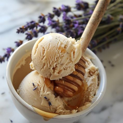 🍯🌸 Indulge in the sweet and fragrant Honey Lavender Ice Cream! 🍦✨ #HoneyLavender #HomemadeIceCream Honey Lavender Ice Cream Ingredients: Heavy cream (2 cups) Whole milk (1 cup) Honey (1/2 cup) Culinary lavender (2 tbsp) Egg yolks (5) Sugar (1/4 cup) Vanilla extract (1 tsp) Instructions: In a saucepan, heat cream, milk, honey, and lavender until just simmering. In a bowl, whisk egg yolks and sugar until pale. Slowly pour the hot cream mixture into the yolks, whisking constantly. Return mix... Honey Lavender Ice Cream, Honey And Lavender, Lavender Honey Ice Cream, Lavender Ice Cream, Honey Lavender, Culinary Lavender, Instagram Recipes, Twisted Recipes, Ice Cream Ingredients