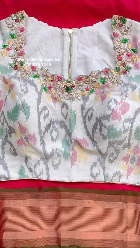 Suchitra on Instagram: "Pure Handwoven Kanchi silk saree paired with pretty handcrafted blouse !! 🍓🍓🌲🌲🍓🍓 For prices & orders pls WhatsApp 609 529…" Silk Blouse Work, Latest Bridal Blouse Designs, Blouse Designs Catalogue, New Saree Blouse Designs, Fashionable Saree Blouse Designs, Cutwork Blouse Designs, New Blouse Designs, Indian Saree Blouses Designs, Blouse Designs Indian