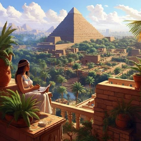 Fantasy Egyptian City, Ancient Egypt Aesthetic, Ancient Egyptian Cities, Egyptian Wall Art, Greatest Journey, Egypt Concept Art, Egypt Aesthetic, Usa City, Ancient Egypt History