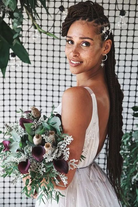 Hairstyles For Black Women 2023, Wedding Hairstyles For Black Women, Industrial Luxe, Celestial Theme, Black Wedding Hairstyles, Natural Wedding Hairstyles, Bridal Braids, Wedding Braids, African Bride