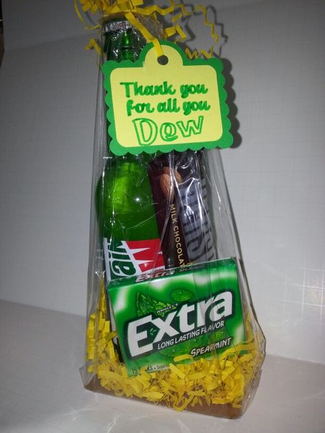 Mountain Dew Gift Basket, Mountain Dew Gift Ideas, Secret Pal Gifts, Staff Appreciation Gifts, Secret Pal, Diy Treats, Teachers Gifts, Clever Gift, Staff Appreciation