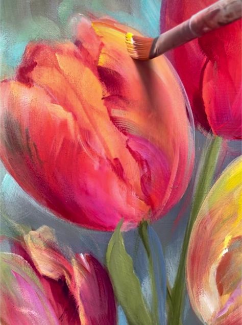 Tulip Painting, Flower Art Drawing, Flower Painting Canvas, Abstract Flower Art, Abstract Floral Paintings, Oil Pastel Art, Floral Oil Paintings, Watercolor Projects, Abstract Flower Painting