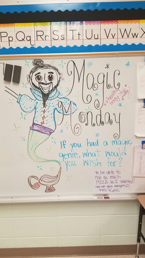 Magic Monday Monday Matters Activities, Whiteboard Questions Monday, Monday Classroom Morning Message, Monday White Board Prompt, Monday Classroom Board, Whiteboard Prompts Monday, Monday Question Of The Day Classroom, Monday Morning Message Classroom, Monday Writing Prompts