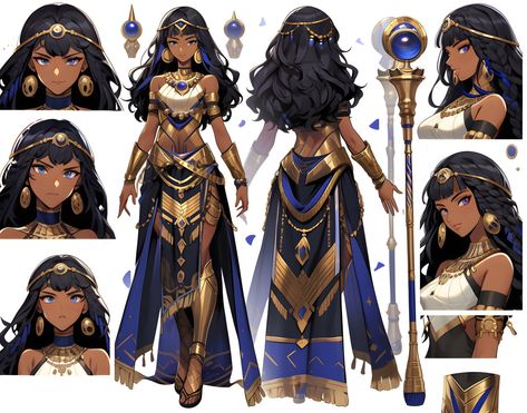 Colored Characters, Anime Egyptian, Anime Outfit, Egyptian Style, Dress Design Sketches, Design Board, Character Wallpaper, 영감을 주는 캐릭터, Female Character Design