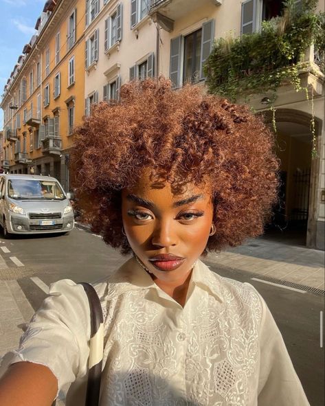 Colored 4c Hair Black Women, Light Brown Afro Hair, Honey Brown Afro Hair, Ginger Hair Bob Black Women, 4c Ginger Hair Black Women, Died Afro, Brown Afro Hair Color 4c, Short Hair Dye Colors For Black Women, Ginger Hair Black Women Natural 4c