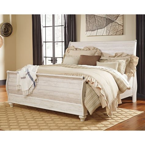 Signature Design by Ashley Willowton Sleigh Bed - ASHY2794 King Sleigh Bed, Queen Sleigh Bed, Estilo Shabby Chic, Sleigh Bed, Queen Panel Beds, Sleigh Beds, Bedroom Panel, Metal Bed Frame, Beach Cottage