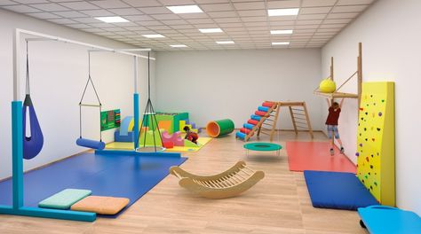 Sensory Kids Room, Physiotherapy Room, Daycare Room Design, Home Day Care, Occupational Therapy Kids, Mini Gym, Daycare Room, Sensory Rooms, Kindergarten Design