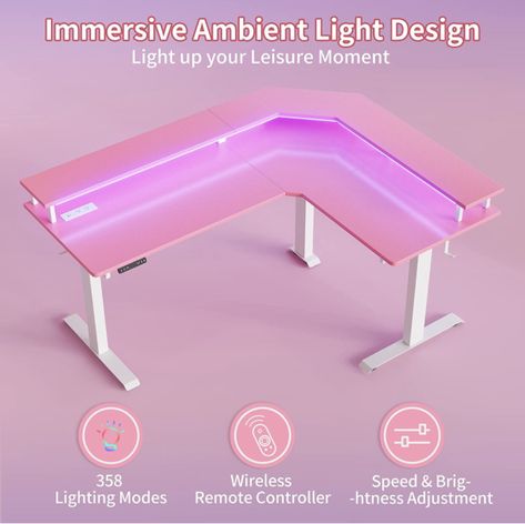 L Shaped Standing Desk, Corner Gaming Desk, Gaming Desk Setup, Gaming Computer Desk, Cute Luggage, The Company You Keep, Cute Ferrets, Pink Desk, Shape Games