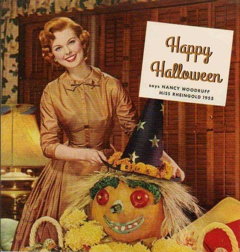 Happy Halloween, 1955. #vintage #1950s #Halloween #pumpkin 1950s Halloween, Halloween Journal, Vintage Halloween Images, Beer Girl, Halloween Retro, Halloween Ii, Witches Hat, Pumpkin Witch, Halloween Images