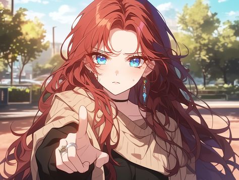 Anime Female Red Hair Blue Eyes, Red Hair And Blue Eyes Anime, Red Head With Blue Eyes, Red Hair Yellow Eyes, Brownish Red Hair, Pirate Ship Art, Red Hair Blue Eyes, Anime Red Hair, Cherry Red Hair