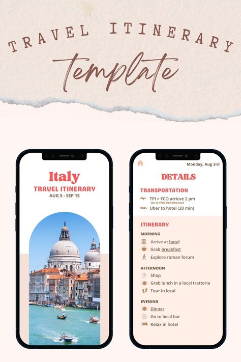 a travel itinerary super easy to costomized. include your hyperlinks for your itinerary. Save and download as a PDF, access your entire trip's itinerary from your phone. Travel Planner App, Mobile Template, Template Download, Travel Planner, Travel Itinerary, Planner Template, Etsy Printables, Super Easy, Bts