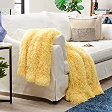 Affordable Yellow Home Decor - The Clever Side Faux Fur Blankets, Fur Blankets, Fuzzy Throw Blanket, Yellow Throw Blanket, Living Chair, Yellow Blankets, Floral Throw Blanket, Striped Throw Blanket, Yellow Home Decor