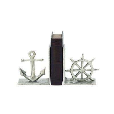 Cole & Grey Aluminum Nautical Book Ends Anchor Centerpiece, Ships Wheel, Decorative Bookends, Ship Wheel, Book Ends, Nautical Wedding, Nautical Theme, Room Themes, Beach Decor