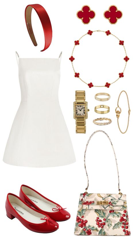 #outfitinspo #outfitideas #outfit #hermes #cartier #gucci #vancleefandarpels #red #elegant #oldmoney Fame Outfits, Red White Outfit, Movie Night Outfit, Comeback Era, Red And White Outfits, Wear Red, White Outfit, Baggy Pants, Looks Chic