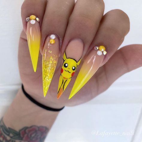 Pikachu Nails, Summer Nails Ideas, Formal Nails, Stiletto Nails Designs, Blush Nails, Nails Tumblr, Luxury Nails, Nail Designs Spring, Bling Nails