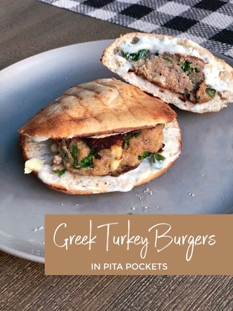 Turkey Pita, Fried Bread Recipe, Greek Turkey, Mediterranean Recipes Healthy, Greek Turkey Burgers, Pita Recipes, New Recipes For Dinner, Pita Pockets, Turkey Burger Recipes