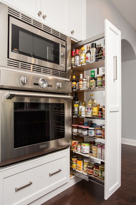 A vertical pull-out rack is genius kitchen storage solution for spices, sauces, and oils Kitchen Renovation Inspiration, Kitchen Storage Ideas, Just Tired, Kitchen Remodel Design, Kitchen Remodel Ideas, Kitchen Remodel Before And After, Kitchen Room Design, Kitchen Inspiration Design, Kitchen Remodeling Projects