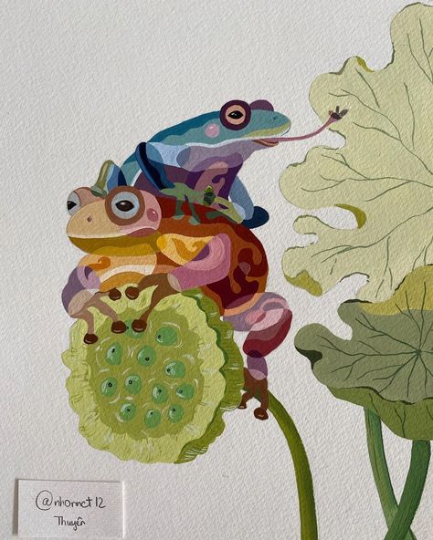 Frog Mural, Stylized Drawing, Stylized Art, Gouache Color, Frog Illustration, Vietnam History, Frog Drawing, History Of Art, Folk Art Flowers