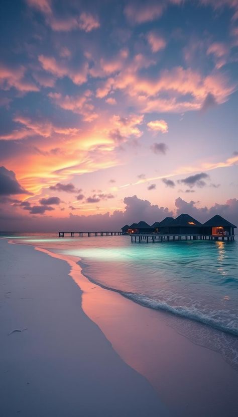 Experience the magic of a Maldives beach that lights up at night, creating a surreal atmosphere. Maldives Vision Board, Holiday Vision Board, Maldives Photo Ideas, Beaches At Night, Vision Board Beach, Maldives Activities, Canva Images, 2025 Plan, Maldives Sunset