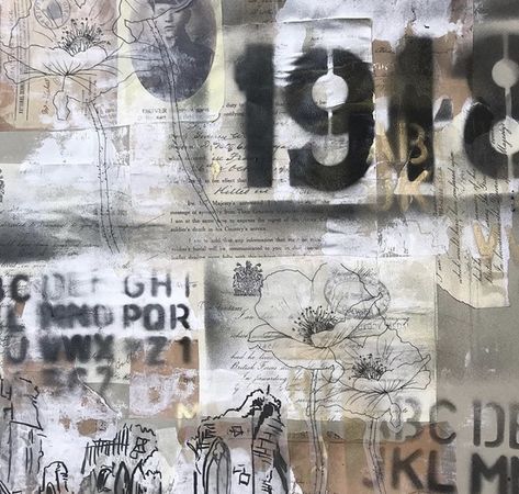 Segment of a collage which explored the First World War #textiles #collage #1918 #WW1 In The News Textiles Gcse, Layers Art Gcse Mind Map, Textiles Collage, Layered Collage, Memory Artwork, Textiles Ideas, Ww1 Art, Tracing Art, Textiles Sketchbook