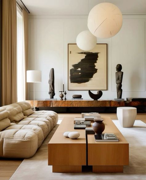 Neutral Colors Apartment, Living Room With Neutral Colors, Modern Neutral Interior, Nyc Living Room Apartment, Modern Warm Living Room, Brown Living Room Decorating Ideas, Minimal Modern Living Room, Traditional Modern Home Decor, Minimalistic Apartment