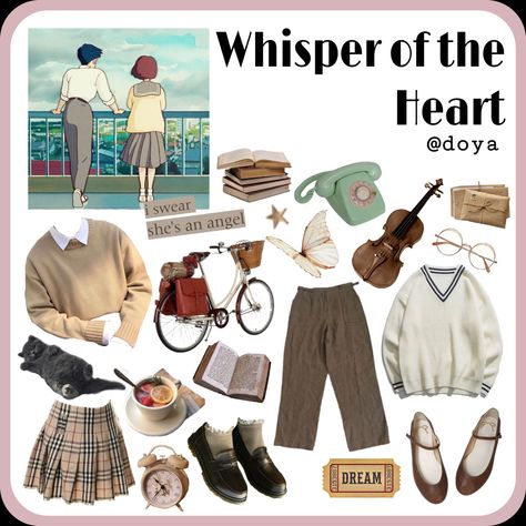 Studio Ghibli Inspired Makeup, Totoro Inspired Outfits, Heart Aesthetic Outfit, Ghibli Aesthetic Outfit, Ghibli Core Outfit, Aesthetic Outfit Moodboard, Studio Ghibli Inspired Outfits, Ghiblicore Outfits, Whisper Of The Heart Aesthetic