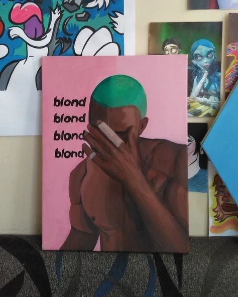 Frank Ocean Painting Canvas Easy, Frank Ocean Blond Painting, Frank Ocean Album Cover Painting, Cartoon Canvas Painting Ideas Wall Art, Blond Painting Frank Ocean, Frank Ocean Inspired Art, Frank Ocean Inspired Painting, Frank Ocean Canvas Painting, Frank Ocean Art Painting