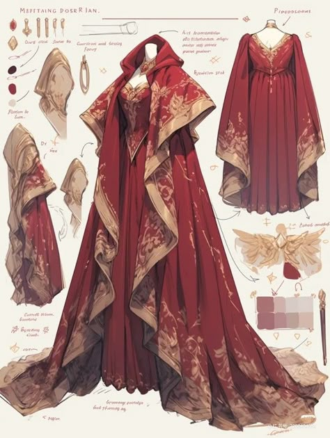 Fantasy Fashion Outfits, Fantasy Robes, Oc Outfit Ideas, Fantasy Dress Drawing, Medieval Fantasy Clothing, Beautiful Ball Gowns, Fantasy Clothes, Clothing Sketches, Clothing Design Sketches