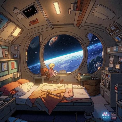 #space #spaceship #interior #cartoon #planet Scifi Home Decor, Luxury Spaceship Interior, Spaceship Bedroom Concept Art, Alien Spaceship Interior, Cozy Spaceship, Space Exploration Aesthetic, Space Travel Aesthetic, Spaceship Interior Bedrooms, Spaceship Interior Concept Art