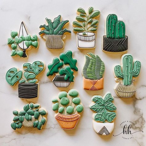 Honey  Heart Cookie Co. on Instagram: “The only plants I can keep alive! When @kaleidacuts released this cutter set a couple weeks ago, I knew I had to have them! Spent the day…” Plant Cookies, Leaf Cookies, Heart Cookie, Iced Sugar Cookies, Sugar Cookie Designs, Cookie Time, Fancy Cookies, Keep Alive, Cookie Inspiration