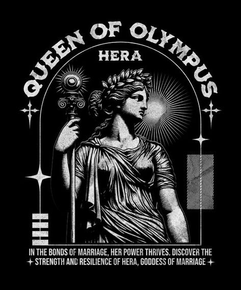 Hera ancient greek god T-Shirt Design Template Goddess Graphic Design, Greek Tshirt Designs, Greek God Design, Greek Graphic Design, Rhinestone Designs Pattern, Graphic Design School, Ancient Greek Gods, Greek Statues, Typo Design