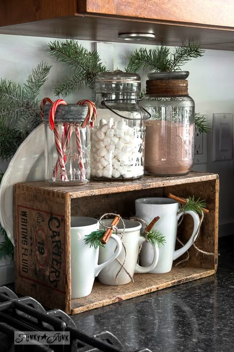 hot chocolate station kitchen  / Funky Junk Interiors Christmas Shutters, Christmas Kitchens, Winter Session, Homemade Hot Cocoa, Homemade Christmas Decorations, Candy Cane Christmas, Tree Wreath, Christmas Kitchen Decor, Hot Cocoa Bar