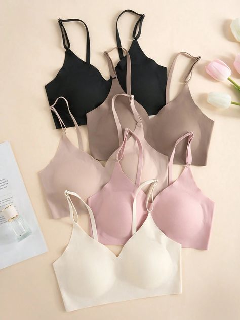 Women Wireless Bra (Wire-Free) Bra Set Of 5I discovered amazing products on SHEIN.com, come check them out! Stylish Bra, Streamer Dr, Cute Sports Bra, Free Bra, Teen Clothes, Wireless Bra, Bra And Panty Sets, Bra Styles, Bra Set