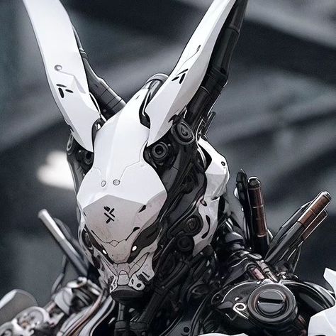 Rubinkowski | Concept Artist on Instagram: "Happy Easter - Mecha Bunny force for U 🐰🥚🐤  #conceptart #characterdesign #mecha #explorepage #3d #2d #Aitools #digital #easter #bunny #happy #explore #scifi #concepts #white #egg" Mecha Helmet, Bunny Helmet, Mecha Head, Cyberpunk Bunny, Robot Rabbit, Cyberpunk Helmet, Dance Logo, Android Robot, Bunny Mask