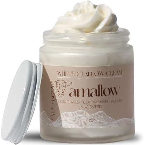 100% Grass Fed Beef Tallow for Skin Care - Face + Body - Whipped Moisturizer for Sensitive Skin - 100% Natural Lotion, 4 FL. oz. (Unscented) Tallow Cream, Whipped Moisturizer, Natural Lotion, Moisturizer For Sensitive Skin, Beef Tallow, Diy Body Care, For Skin Care, Grass Fed Beef, Sweet Almond Oil