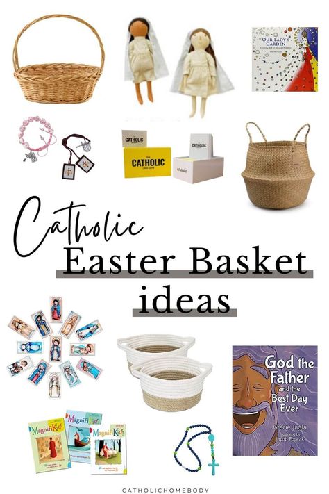 Catholic Easter Basket Ideas, Christian Easter Basket Ideas, Catholic Easter Basket, Christian Easter Basket, Easter Basket Gift Ideas, Simple Easter Baskets, Holiday Goals, Christian Easter Gifts, Catholic Easter