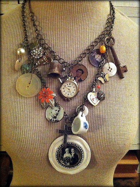 Altered Art Jewelry, Found Object Jewelry, Diy Collier, Junk Jewelry, Mixed Media Jewelry, Family Jewels, Repurposed Jewelry, Assemblage Jewelry, Recycled Jewelry