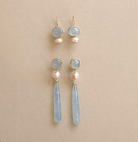 Blue Monday ? Yes please, bring it on 💙🤍 — milky aquamarine and freshwater pearls set in 18k gold plated sterling silver. #biancearrings #aquamarine #aquamarinejewellery #earrings #aotd Aquamarine Gold Earrings, Aquamarine Dangle Earrings, Pearl And Gemstone Earrings, Aquamarine Earrings Drop, Classic Accessories Jewelry, Blue Jewelry Aesthetic, Blue And Gold Jewelry, Blue Wedding Earrings, Jewellery Lookbook