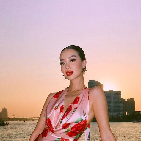 SAU LEE on Instagram: "Sunsetting the mood 🌹💕  @taramilktea is a dream in the Presley Satin Gown with a crystal mini sau." Tara Milk Tea, Sau Lee, Instagram Travel, Satin Gown, Travel Wardrobe, Milk Tea, The Mood, A Dream, Cocktail Dress